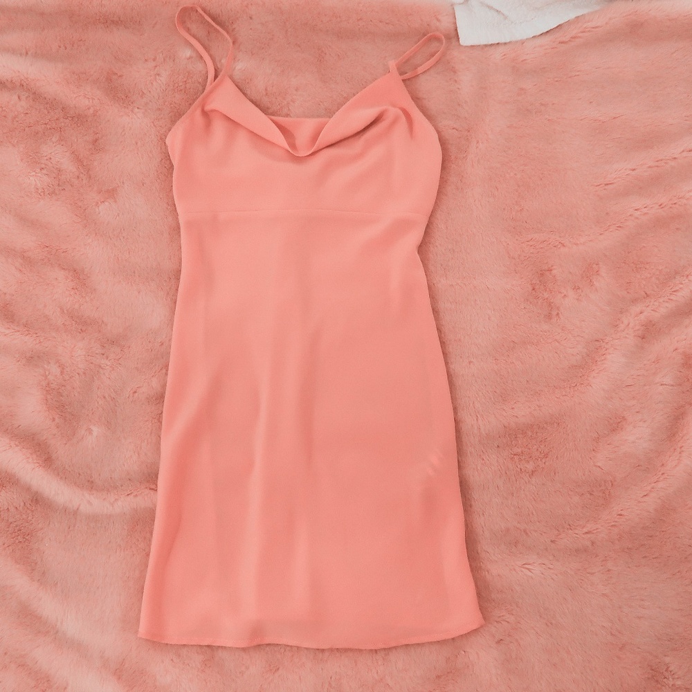 light pink dress with swoop neck